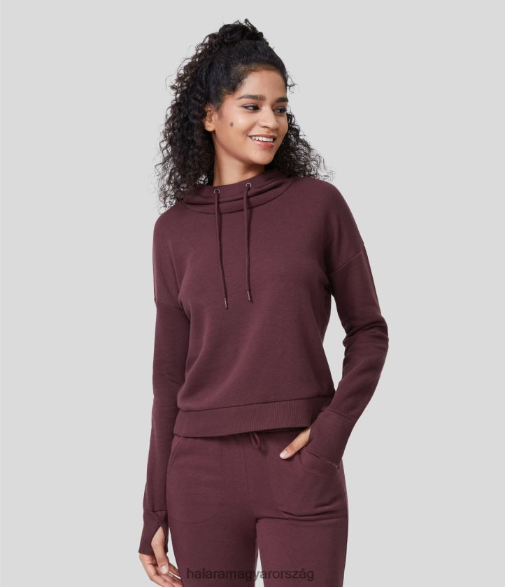 ruházat Halara húzózsinóros kapucnis hüvelykujj lyukas szegélyű, alkalmi pamut pulóver piros mahagóni nők 8FPF801997
