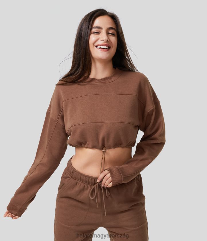 ruházat Halara húzózsinóros szegélyű hosszú ujjú, rövidített alkalmi pamut pulóver sárgásbarna nők 8FPF801964