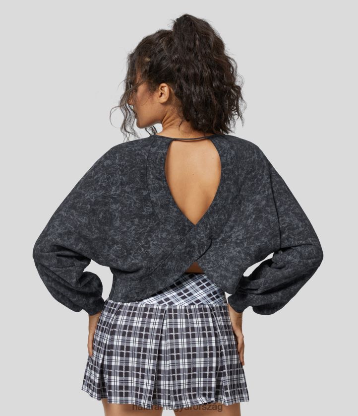 ruházat Halara hosszú ujjú, hát nélküli kivágott crossover szegély, mosott alkalmi pamut pulóver sötét füstszürke nők 8FPF802018