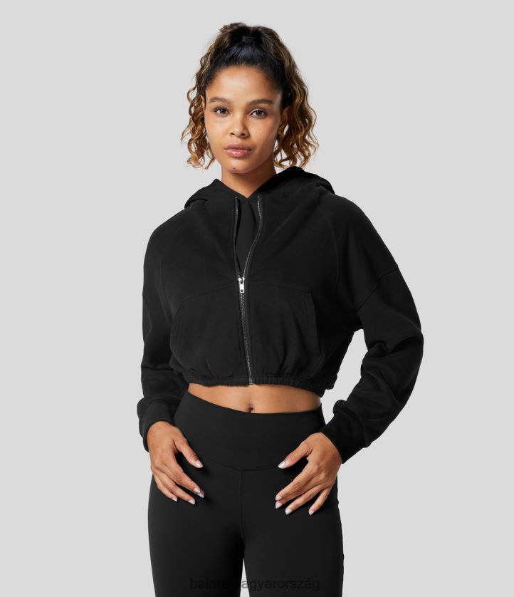 ruházat Halara kapucnis cipzáras oldalzseb színes blokk vágott alkalmi pamut pulóver fekete nők 8FPF801938