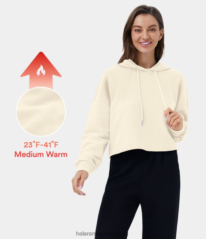 ruházat Halara kapucnis ejtett váll húzózsinór vágott gyapjú alkalmi pamut kapucnis pulóver utánvilágítás nők 8FPF801955