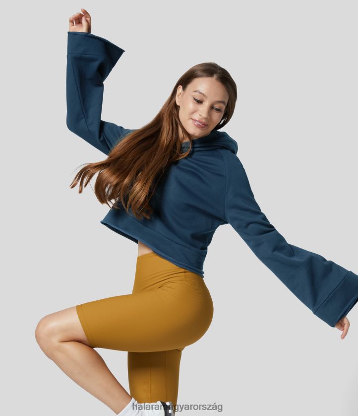 ruházat Halara kapucnis fodros ujjú alkalmi pamut pulóver majolika kék nők 8FPF802024