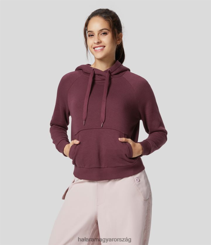 ruházat Halara kapucnis húzózsinóros kenguru zsebes alkalmi pamut pulóver piros mahagóni nők 8FPF801987