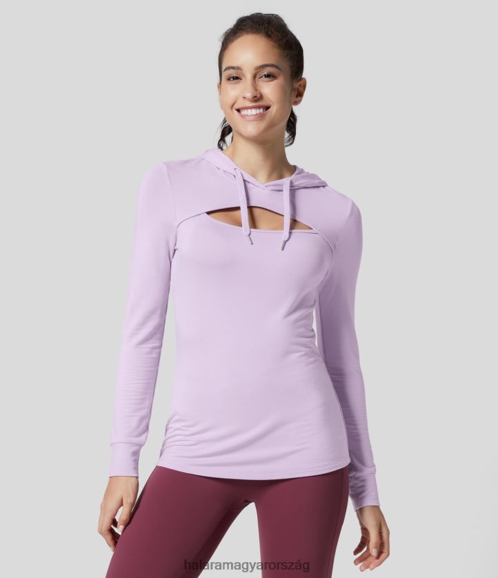 ruházat Halara kapucnis húzózsinórral kivágott alkalmi kapucnis pulóver-hosszabb ködös lila nők 8FPF801989