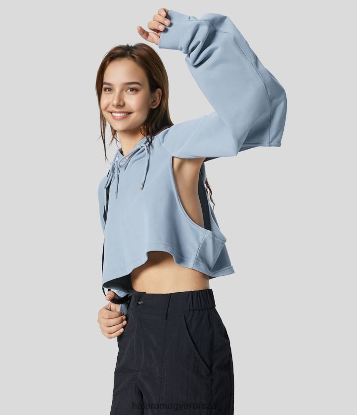 ruházat Halara kapucnis húzózsinórral kivágott vágott alkalmi pamut pulóver égbolt nők 8FPF801969