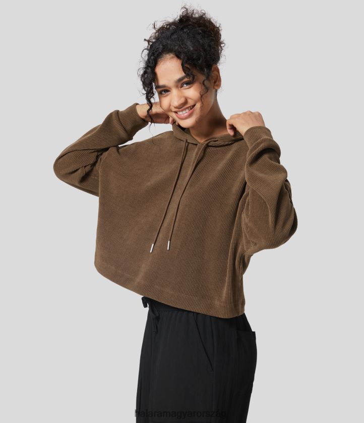 ruházat Halara kapucnis leesett váll húzózsinóros alkalmi zsenília kapucnis pulóver kávé likőr nők 8FPF802021