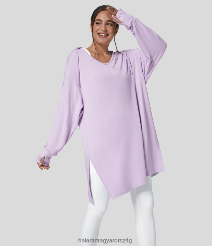 ruházat Halara kapucnis v nyakú húzózsinór hüvelykujj lyukas osztott hosszú zsinóros alkalmi pulóver ködös lila nők 8FPF801982