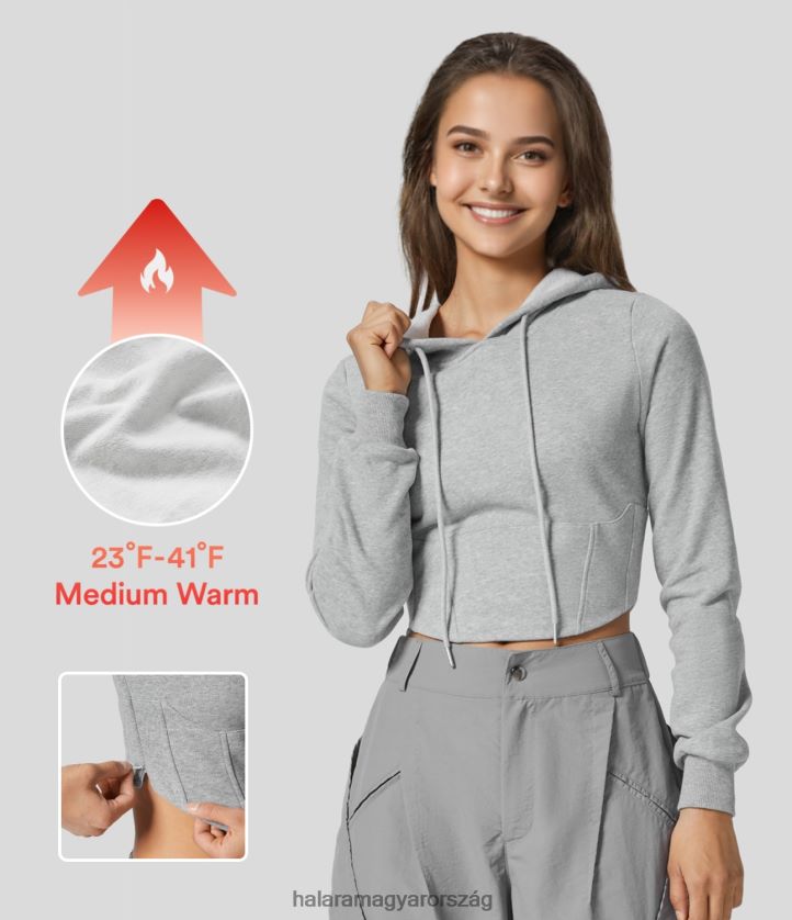 ruházat Halara kapucnis zsinóros hosszú ujjú fűző láthatatlan cipzár ívelt szegély vágott vékony polár alkalmi pamut pulóver ködszürke nők 8FPF801979