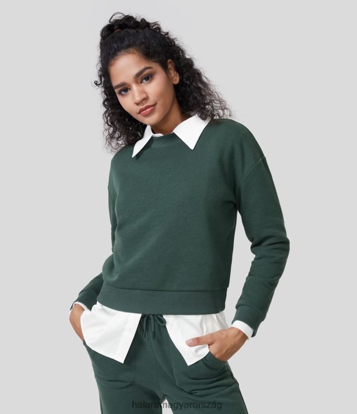 ruházat Halara kerek nyakú, hosszú ujjú, bordás szegélyű egyszerű hétköznapi pamut pulóver sötét derű zöld nők 8FPF801994