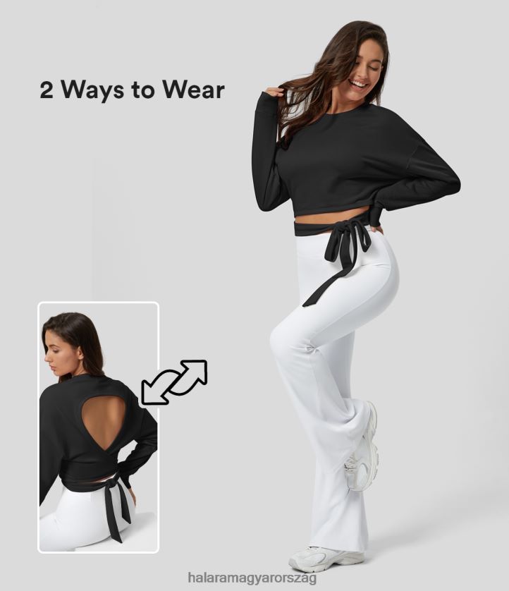 ruházat Halara kerek nyakú, hosszú ujjú, háttámla nélküli crossover nyakkendő oldalsó alkalmi pamut pulóver feketére süllyedő csillag nők 8FPF802000