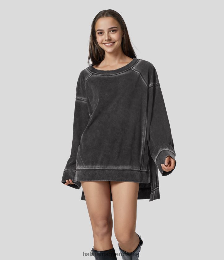 ruházat Halara oversize hasított magas alacsony mosott alkalmi pamut pulóver eredeti nők 8FPF802026