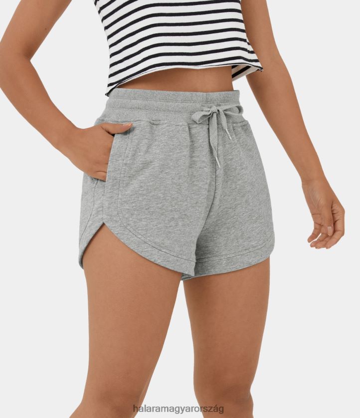 ruházat Halara magas derekú bordázott húzózsinóros oldalzseb delfin szegély alkalmi pamut rövidnadrág 2,5" ködszürke nők 8FPF801278