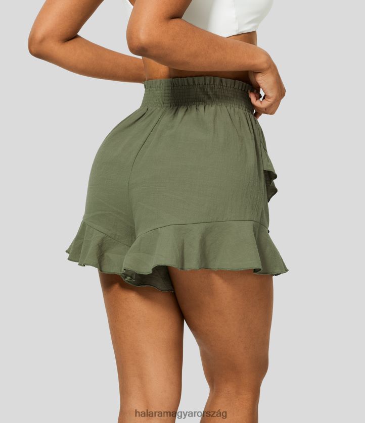 ruházat Halara magas derekú fodros ráncolt fodros, lezser, alkalmi pamut rövidnadrág loden zöld nők 8FPF801263