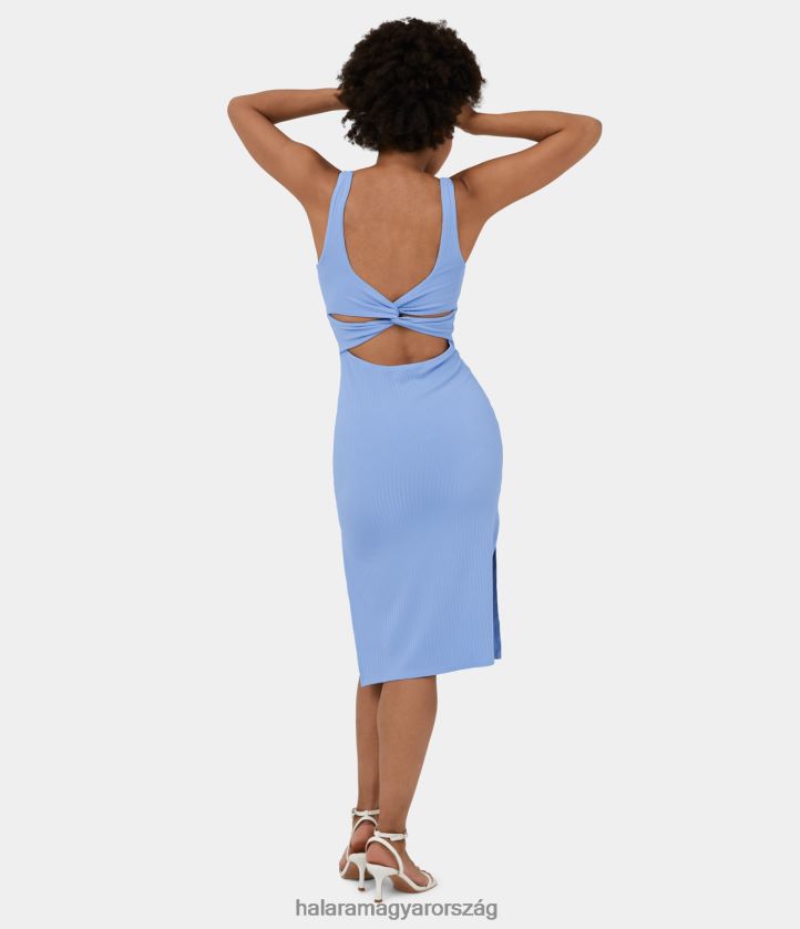 ruházat Halara bordás kötött u nyakú ujjatlan hát nélküli csavart kivágott osztott bodycon midi alkalmi ruha kilátás kék nők 8FPF801128