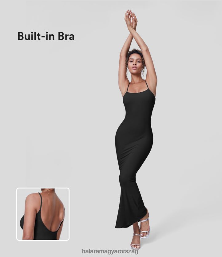 ruházat Halara bordázott hát nélküli bodycon maxi sellő szegélyű participős ruha fekete nők 8FPF801093