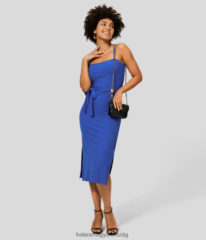 ruházat Halara bordázott kötött állítható pánt övvel háttámla osztott szegéllyel bodycon midi alkalmi ruha kék éjszakák nélkül nők 8FPF801114