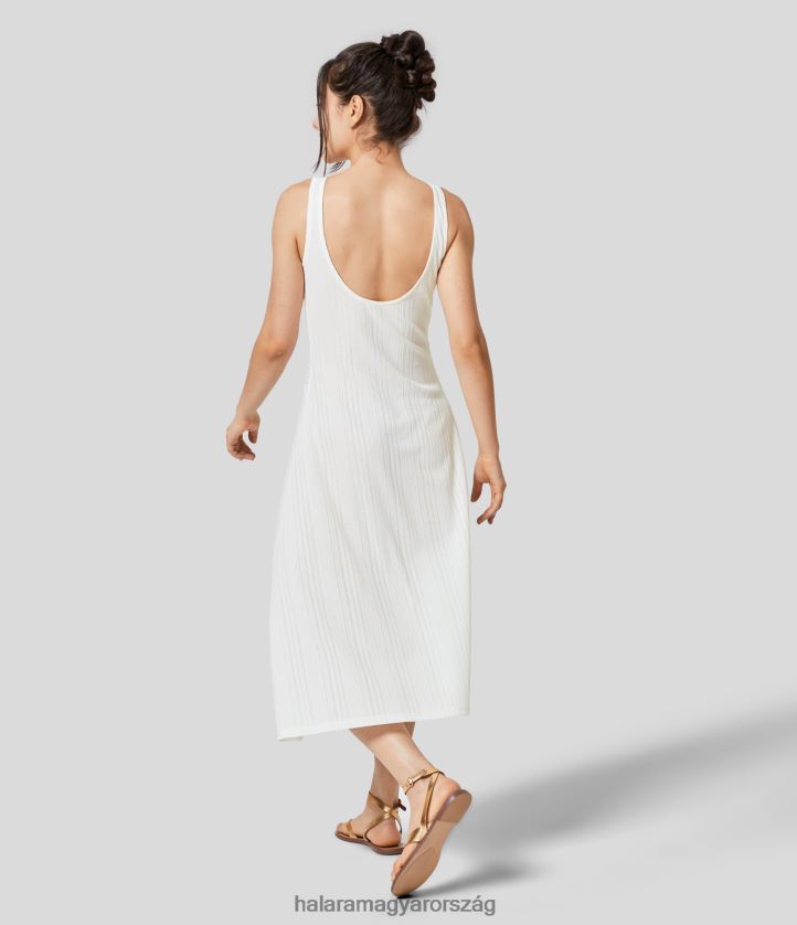 ruházat Halara bordázott kötött v nyakú kivágott húzózsinóros ujjatlan hát nélküli midi alkalmi ruha fehér nők 8FPF801228