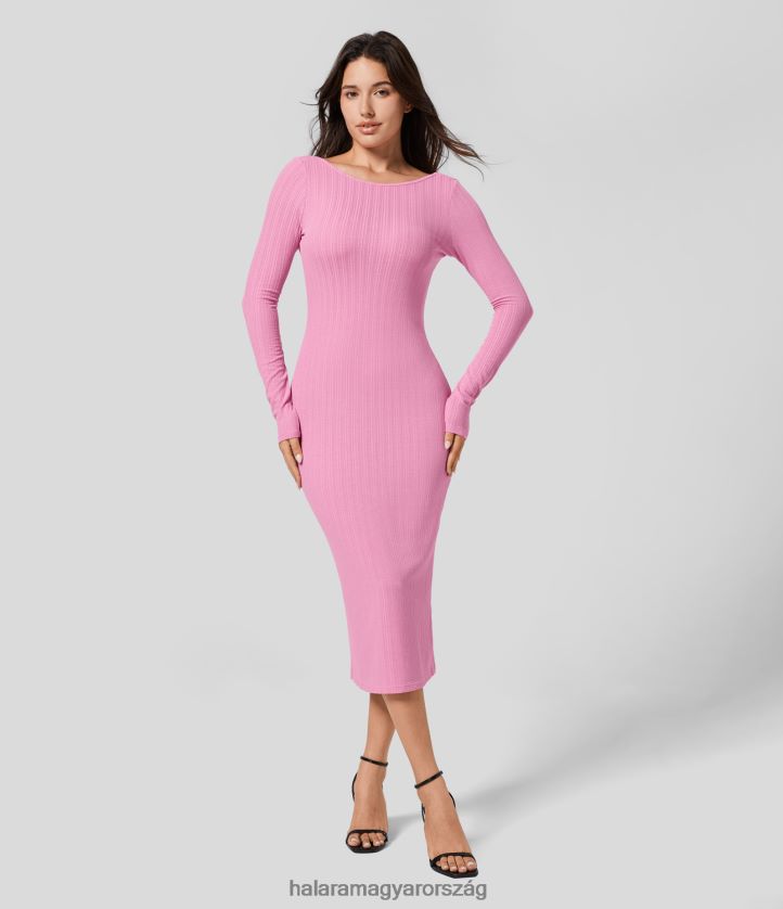 ruházat Halara csónaknyakú, hát nélküli hosszú ujjú bodycon midi alkalmi ruha rózsaszín cukormáz nők 8FPF801124