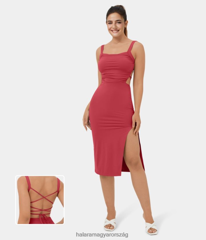 ruházat Halara dörzsölt hát nélküli keresztben fűzős osztott bodycon midi alkalmi ruha télbogyó nők 8FPF801081