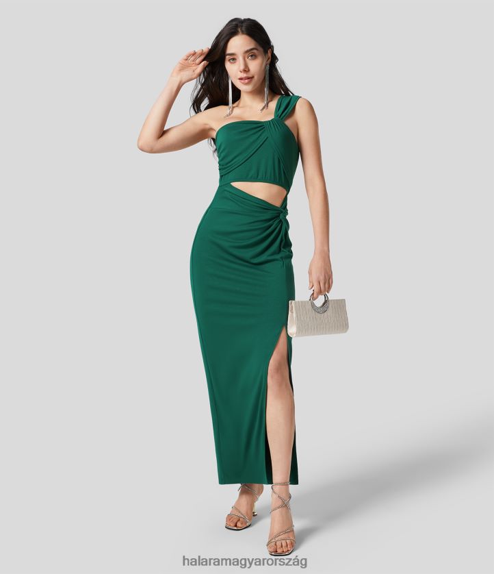 ruházat Halara egyik váll csavart kivágott hát nélküli osztott maxi party ruha örökzöld nők 8FPF801199