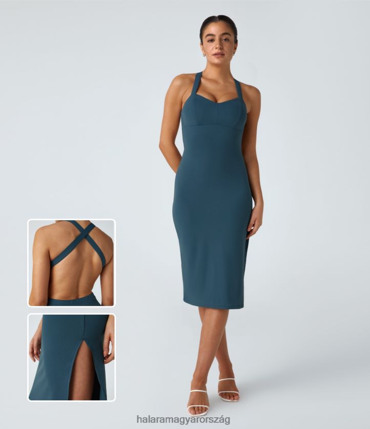 ruházat Halara hát nélküli, keresztben osztott szegélyű bodycon midi alkalmi ruha majolika kék nők 8FPF801104