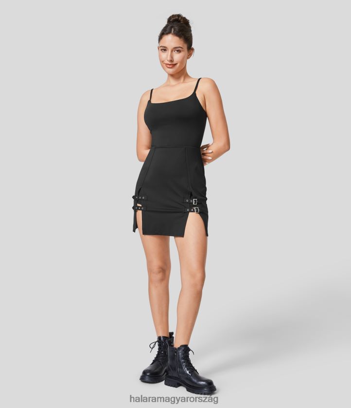 ruházat Halara hát nélküli, osztott állítható csattal 2 az 1-ben bodycon mini alkalmi csúszós ruha fekete nők 8FPF801025