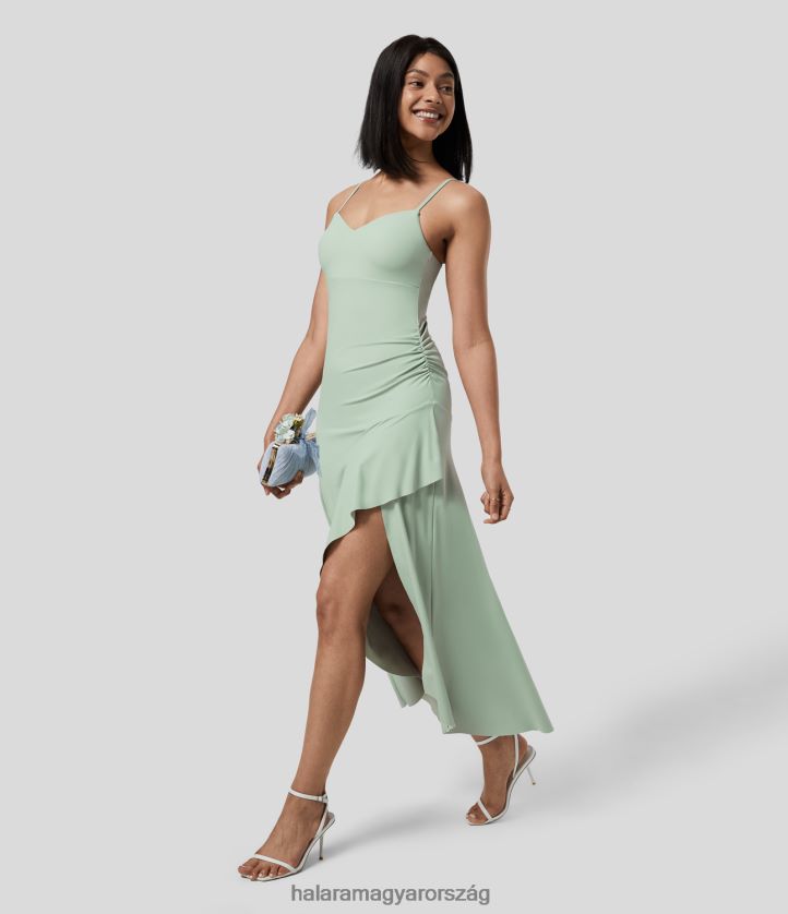 ruházat Halara háttámla nélküli, állítható pánttal, rovátkolt, osztott flowy maxi koszorúslány és esküvői vendég ruha világos babzöld nők 8FPF801166