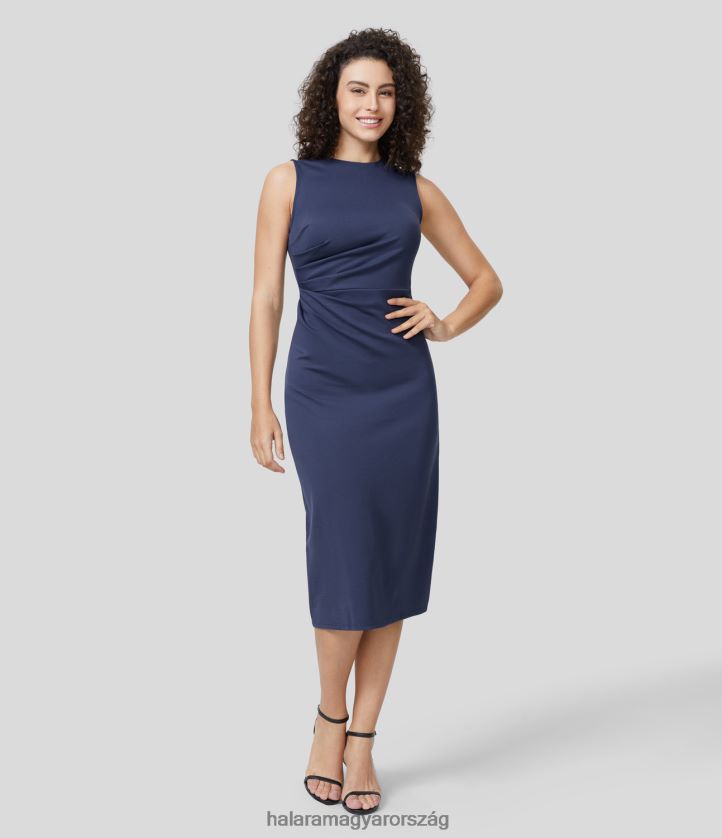 ruházat Halara környakú ujjatlan rovátkolt szegélyű masszív midi munkaruha haditengerészet nők 8FPF801246