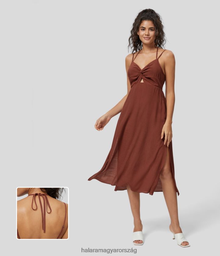 ruházat Halara kötőfék csavart kivágott hát nélküli, osztott szegély folyékony midi alkalmi ruha pálinkás szippantás nők 8FPF801171