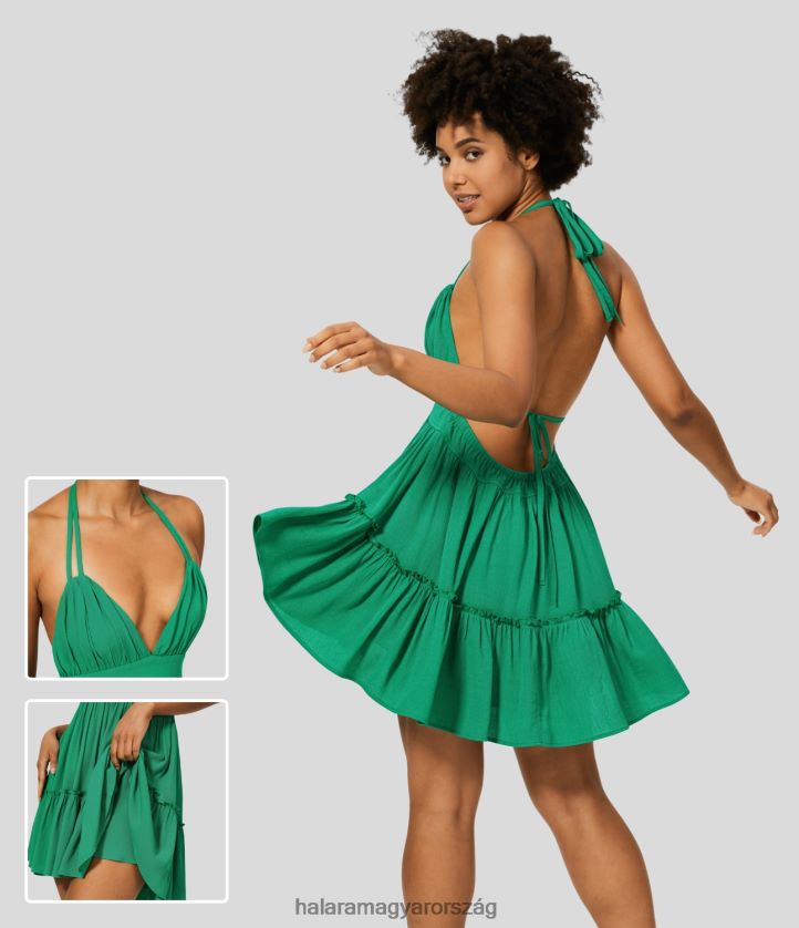 ruházat Halara kötőfék, hát nélküli nyakkendő, hátul kötött fodros, fodros szegély 2 az 1-ben lendületes mini alkalmi ruha ara papagáj nők 8FPF801019