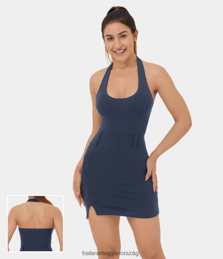 ruházat Halara kötőfék nélküli, osztott oldalzsebű bodycon mini alkalmi ruha mély tengerészgyalogság nők 8FPF801010