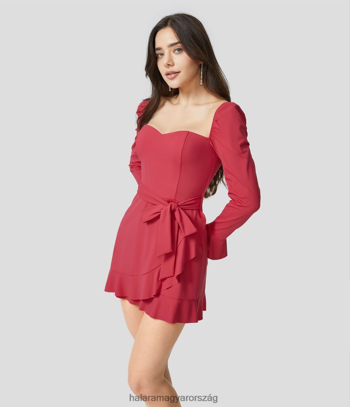 ruházat Halara kedves nyakú fodros ujjú nyakkendő oldalsó fodros szegély alkalmi mini ruha télbogyó nők 8FPF80989