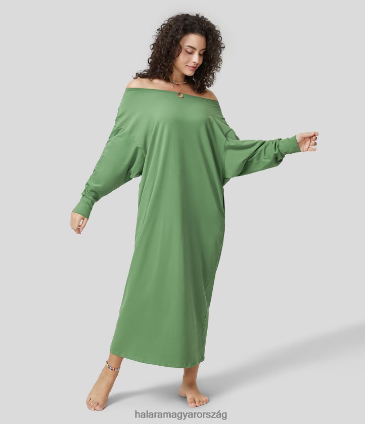 ruházat Halara kerek nyakú, hosszú ujjú oldalzseb laza hosszú midi alkalmi pamutruha jadesheen nők 8FPF801183