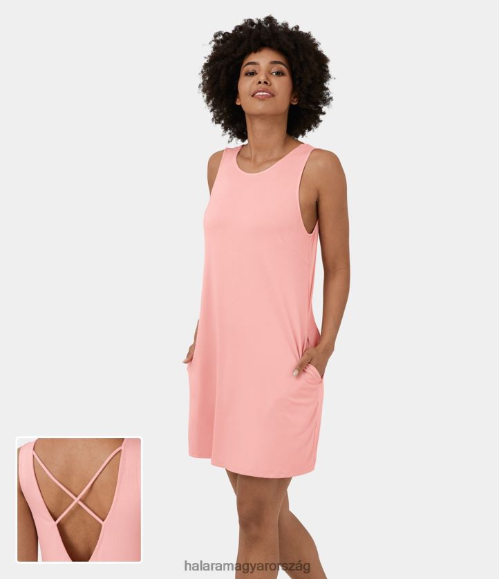 ruházat Halara kerek nyakú ujjatlan, hát nélküli keresztben keresztezett oldalzseb mini alkalmi ruha halvány rozetta nők 8FPF801012