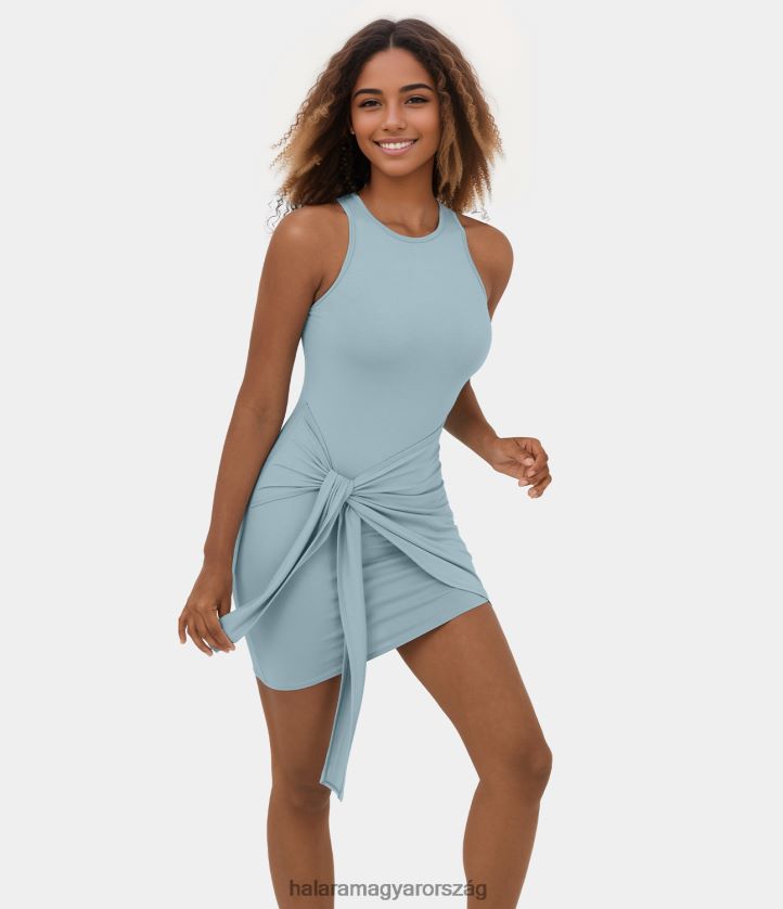 ruházat Halara kerek nyakú ujjatlan nyakkendő elöl bodycon mini alkalmi ruha sterling kék nők 8FPF801018