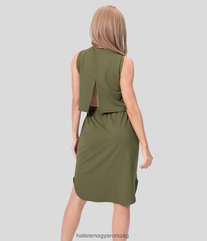 ruházat Halara kerek nyakú ujjatlan oldalzseb kivágott ívelt szegéllyel egyrészes midi alkalmi ruha capulet olíva nők 8FPF801232