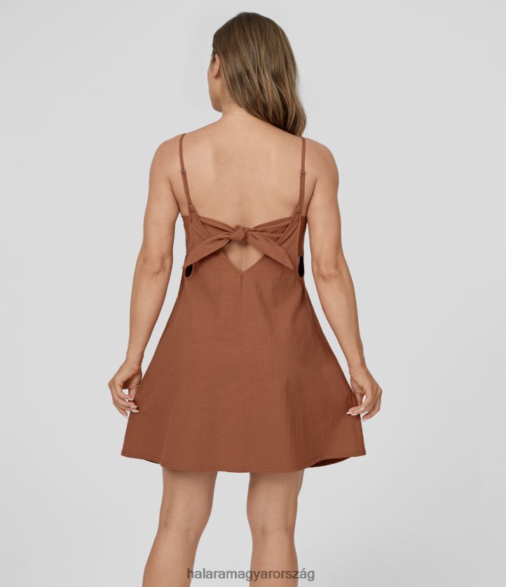 ruházat Halara állítható pánt v nyakú, hát nélküli megkötős visszacsomós kivágott folyékony mini alkalmi pamutruha rozsda vörös nők 8FPF801056