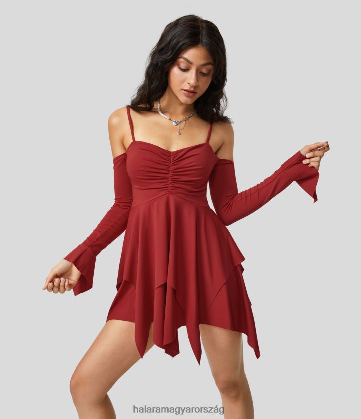 ruházat Halara állítható pánttal, domború háttámlával, hosszú ujjú réteges hanky szegélyű mini alkalmi ruha felbátorodott nők 8FPF80982