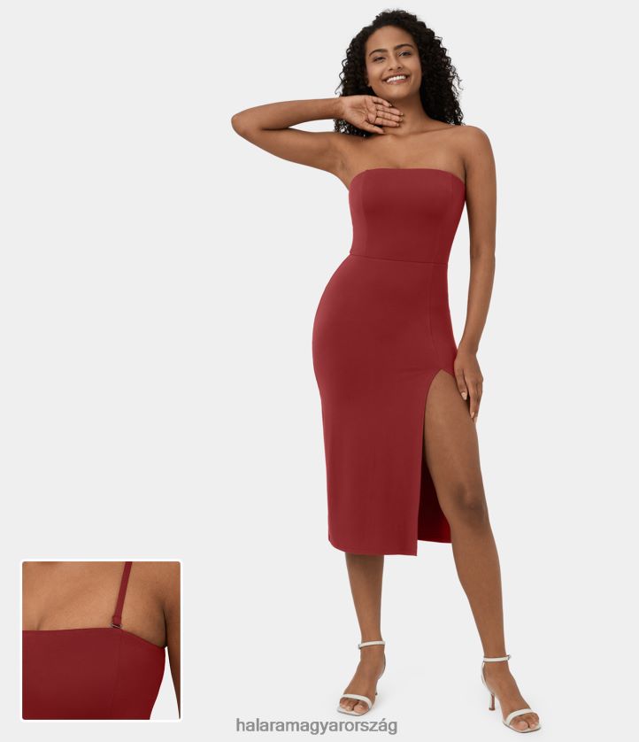 ruházat Halara állítható és levehető pántos hát nélküli osztott midi alkalmi ruha vörös dália nők 8FPF801239