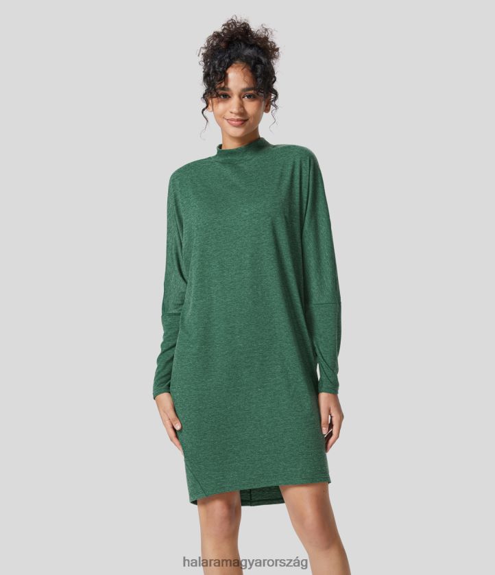 ruházat Halara álnyakú, hosszú ujjú mini nappali ruha sötétzöld virágos fonal nők 8FPF801016