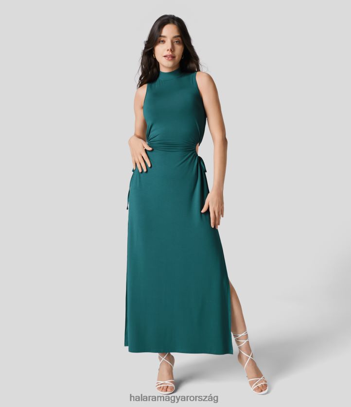 ruházat Halara álnyakú, ujjatlan kivágott húzózsinórral osztott maxi alkalmi ruha Chesapeake-öbölben nők 8FPF801192