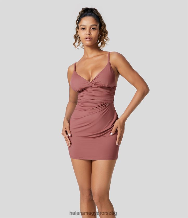 ruházat Halara mély v nyakú, dörzsölt állítható pánttal, hát nélkül kivágott bodycon mini party ruha világos rózsa vörös nők 8FPF801022
