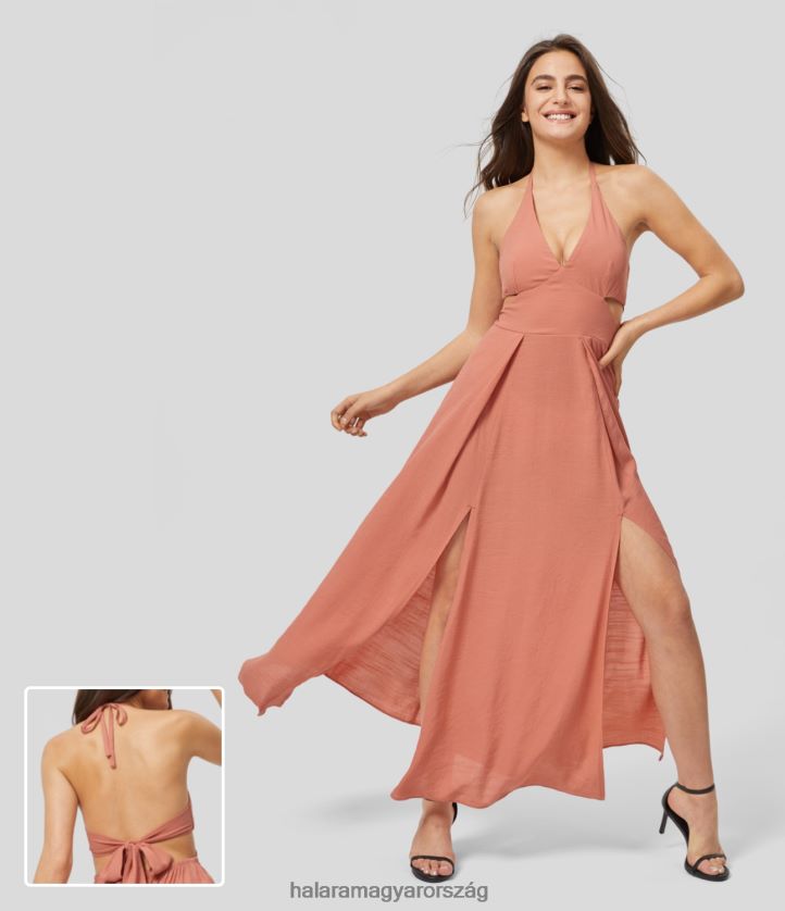 ruházat Halara mély v nyakú kötőfék hát nélküli nyakkendő vissza kivágott hasított szegély flowy maxi alkalmi ruha felkelő nap narancs nők 8FPF801155