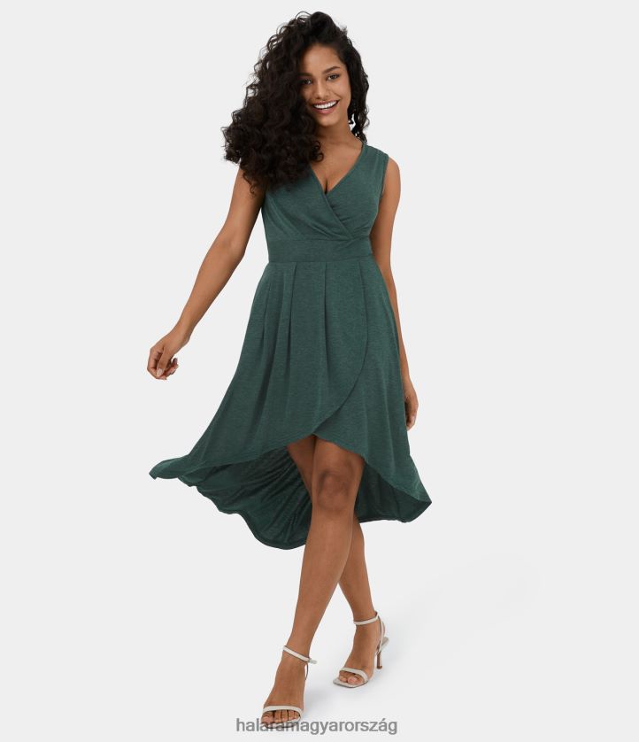 ruházat Halara mély v nyakú, ujjatlan plicált magas, alacsony crossover szegélyű flowy midi alkalmi ruha sötétzöld virágos fonal nők 8FPF801135