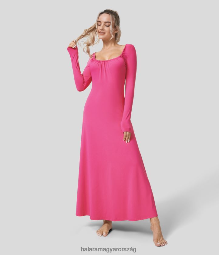 ruházat Halara négyzet alakú nyakkivágású, háttámla nélküli nyakkendő, hátul lobogó szegély alkalmi maxi ruha célozgatás nők 8FPF801163