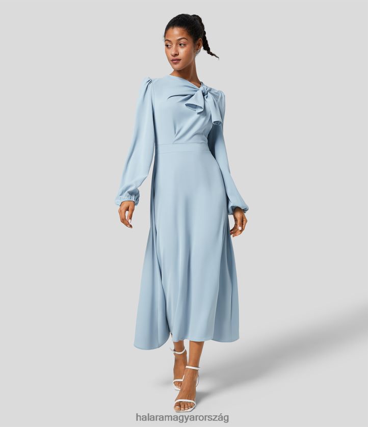 ruházat Halara nyakkendős nyakú puffos ujjú hátul cipzáras flowy midi munkaruha menta zöld nők 8FPF801161