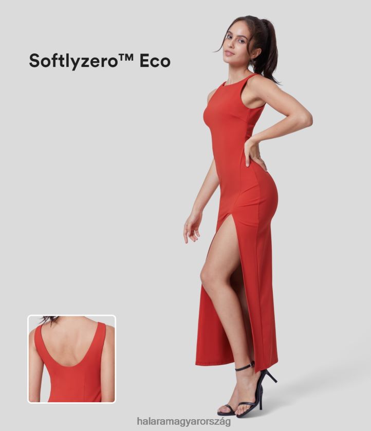 ruházat Halara softlyzero eco kerek nyakú ujjatlan, hát nélküli u hátú, magasan hasított maxi munkaruha vitéz mák nők 8FPF801219