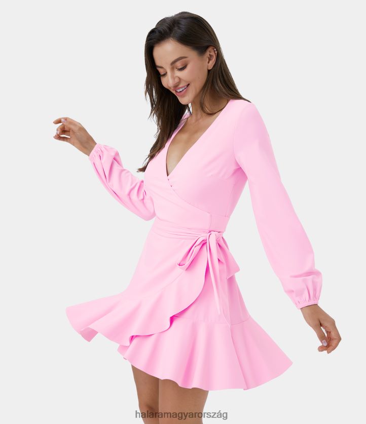 ruházat Halara softlyzero légies mély v nyakba burkolt nyakkendő, fodros szegély mini pakolás menő tapintású alkalmi ruha virágcsokor nők 8FPF801064