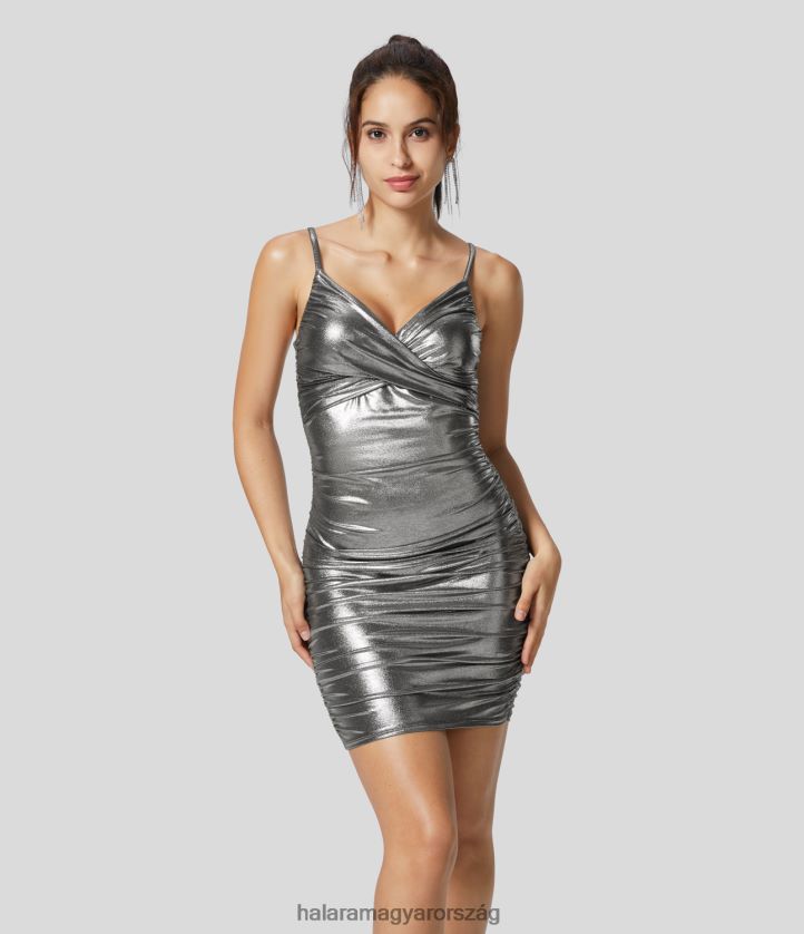 ruházat Halara softlyzero műbőr crossover hát nélküli domború fémfólia mintás sztreccs bodycon mini party műbőr csúszó ruha fényes fekete ezüst nők 8FPF801043