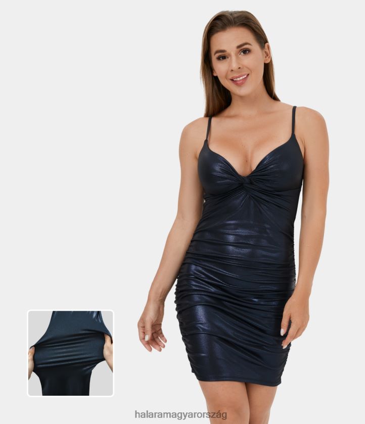 ruházat Halara softlyzero műbőr állítható háttámla csavart, domború bodycon fóliamintás rugalmas mini alkalmi ruha fényes éjkék nők 8FPF801051